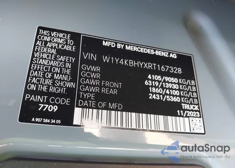 2024 Mercedes-Benz Sprinter 2500 Standard Roof 4-Cyl Diesel из США, поврежденный, VIN W1Y4KBHYXRT167328